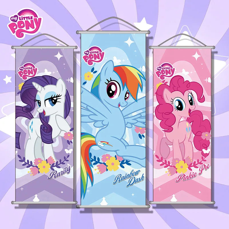 affiche bannière my little pony personnages floral violet blanc bleu rose chambre enfant decoration