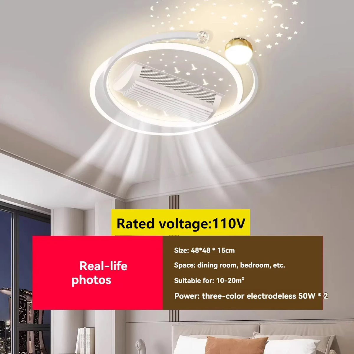 ventilateur moderne led noir blanc doré lumineux salon chambre étude entrée