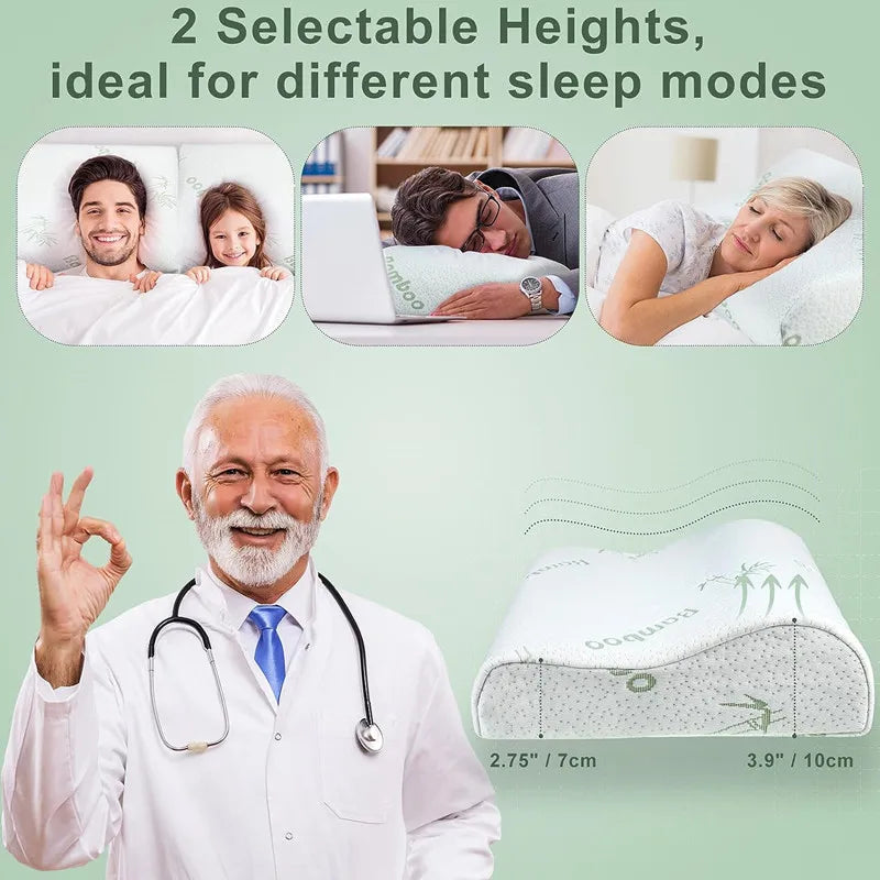 oreiller mousse mémoire forme fibre bambou imprimé blanc contour ergonomique zip voyage lit