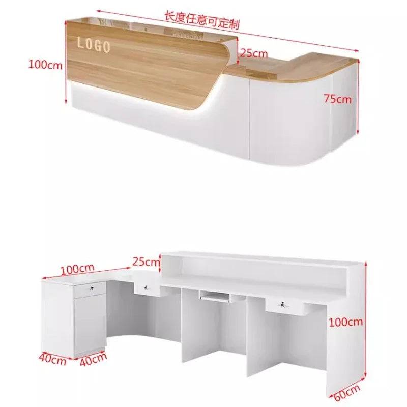comptoir accueil moderne blanc tiroirs rangement mobilier commercial luxe minimaliste
