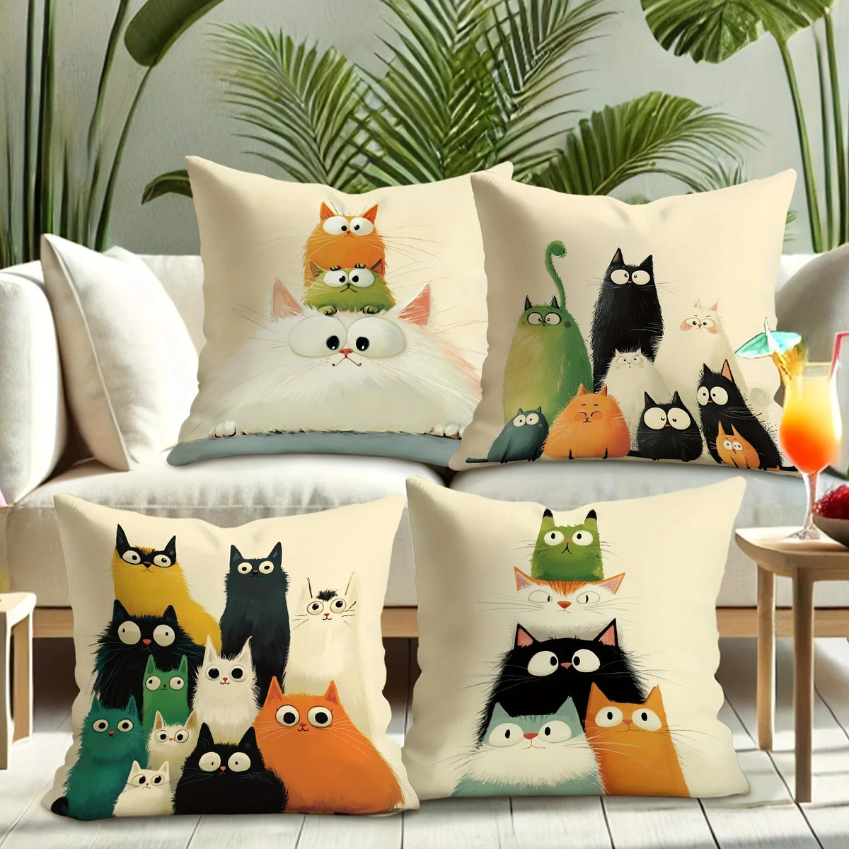 housse coussin chat dessin animé moderne polyester 45x45cm décoration maison lit hospitalière imprimée