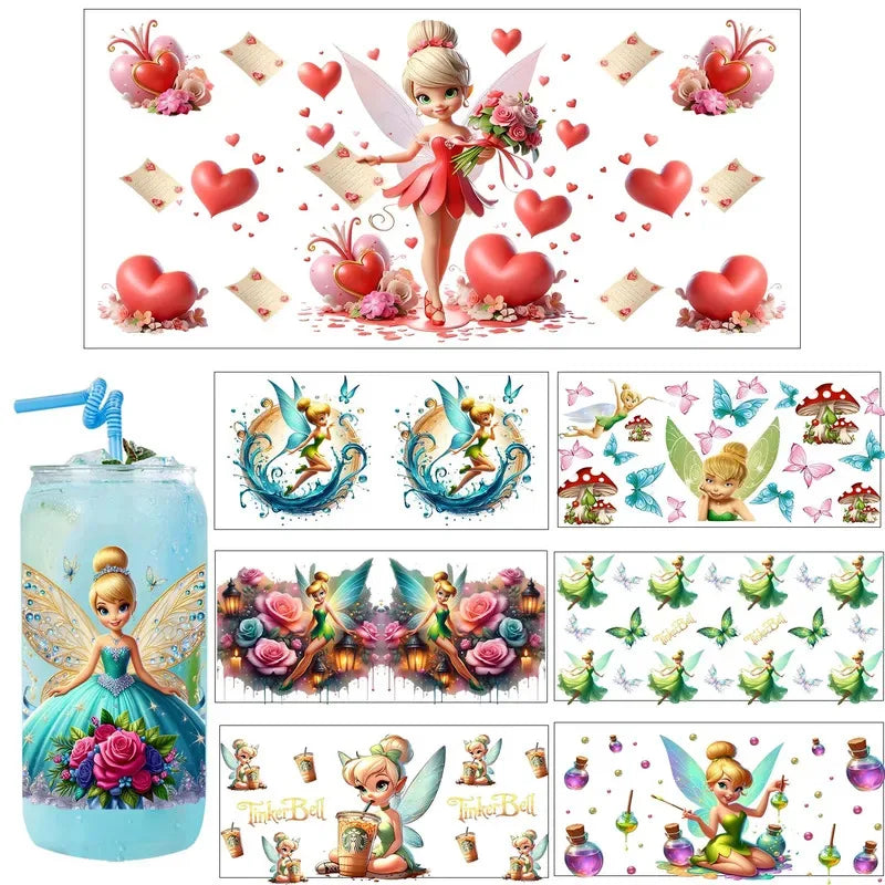 bouteille verre couvercle bois paille motif fée fleurs autocollant décoratif enfant