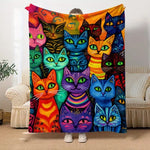 couverture polaire patchwork chats fleurs multicolore 100 polyester douce maison 130x150cm