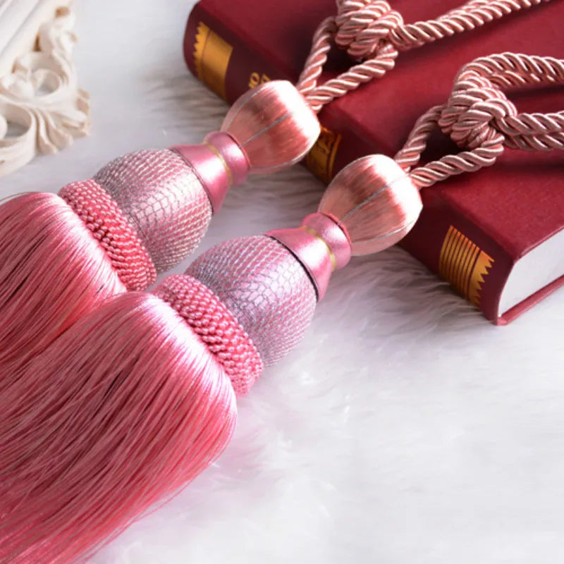 pompons rideau élégants coton plastique bleu rouge rose doré gris tissé brillant opaques