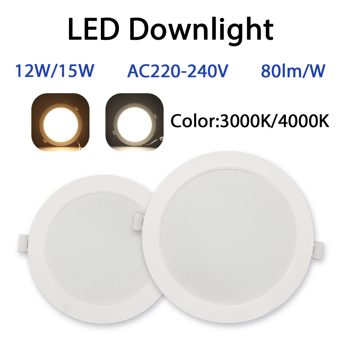 downlight led encastrable 12w 15w blanc moderne minimaliste clips fixation 120mm 150mm