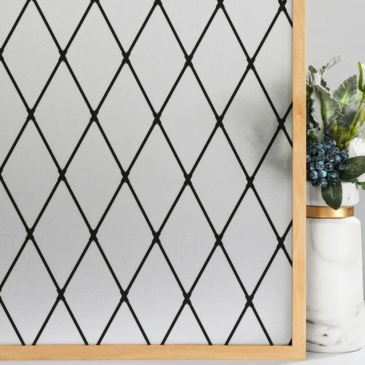 film décoratif fenêtre réseau géométrique noir static cling protection uv isolation thermique moderne