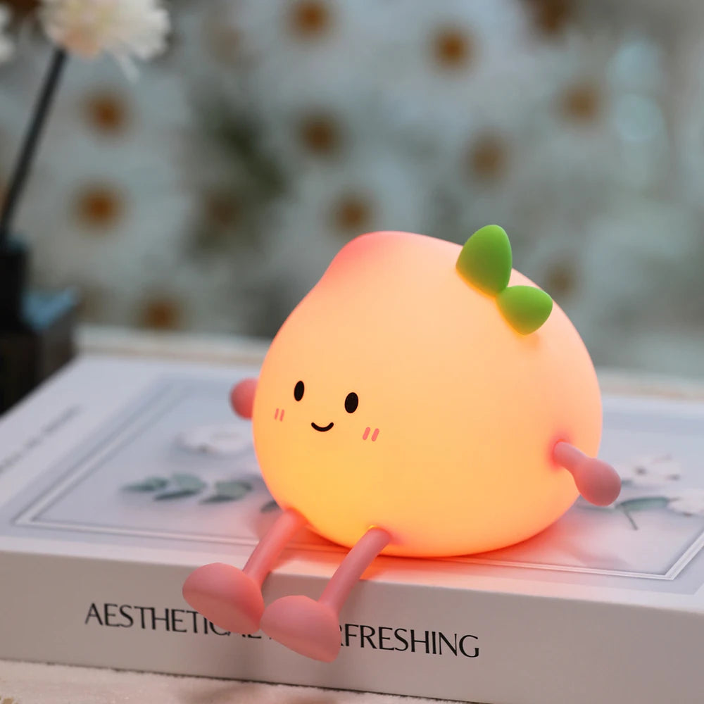 lampe nuit enfant rechargeable usb led souriante dessin animé rose clair joues rouges feuilles