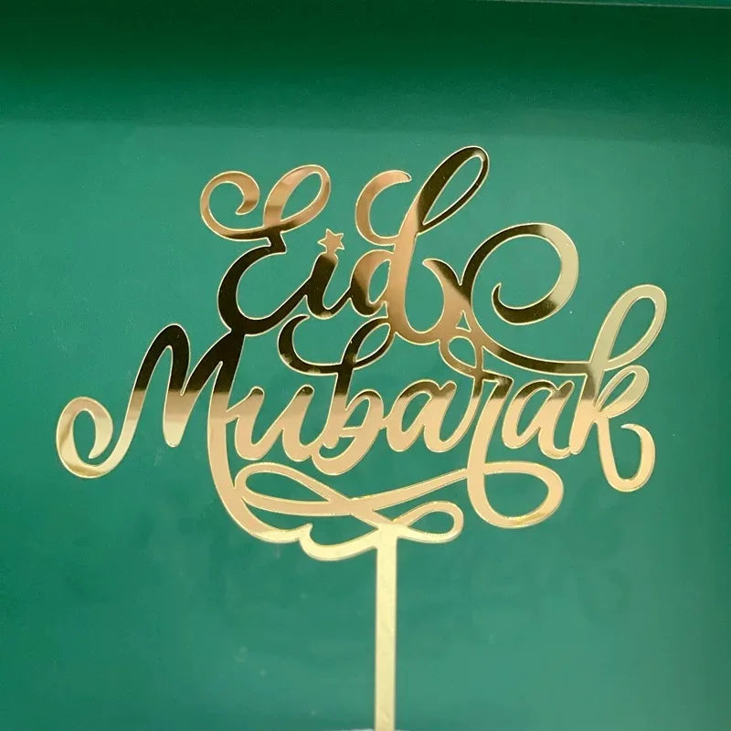 décoration gâteau or vert motifs islamiques lunes minarets calligraphie artisanal élégant adhésif festif İslam