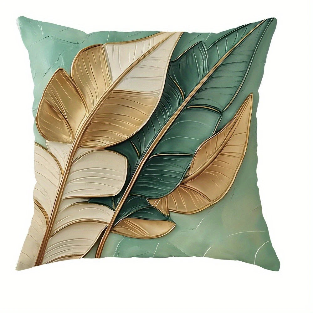 taies d'oreiller motif feuilles vertes dorées moderne polyester peachskin 45x45cm