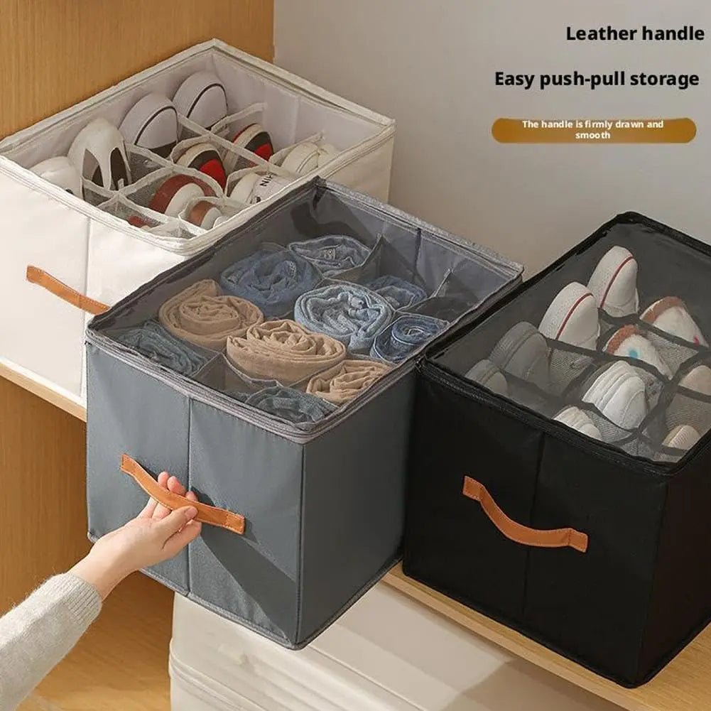 boîte rangement chaussures tissu pliable poignées couvercle entrée chambre maison