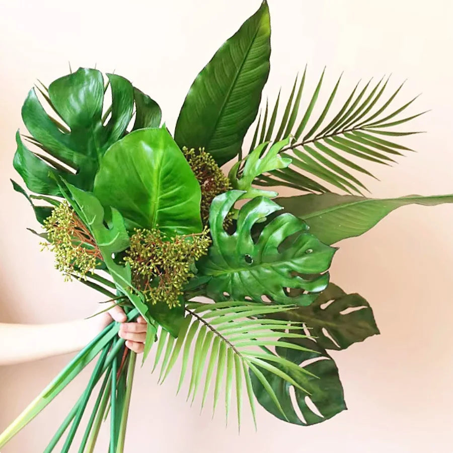 feuilles artificielles vertes plante tropicale branche monstera décoration intérieure décoration extérieure moderne feuilles différentes