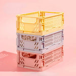 caisse pliable rangement jaune gris rose grille ventilation moderne respectueux environnement