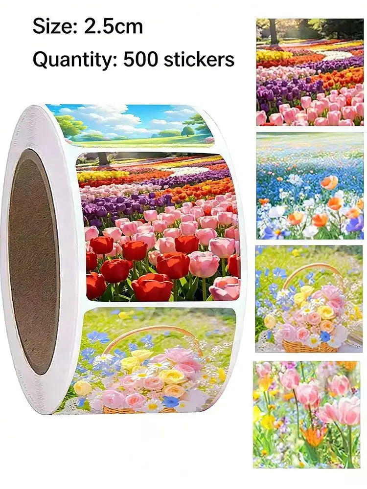 sticker paysager multicolore fleur champ floral adhésif illustration décoration bricolage 500 pièces