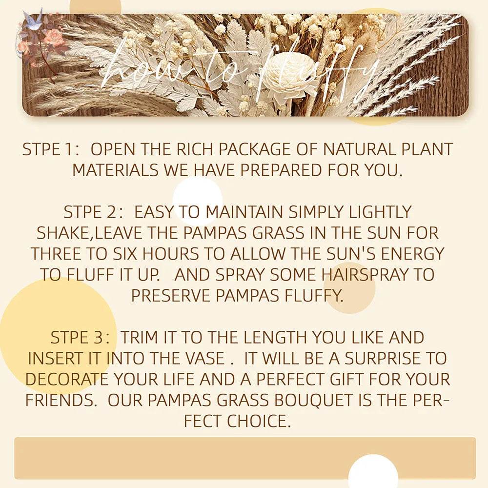 bouquets séchés naturels feuilles fines fleurs blanches plumes beige rustique décoration maison anniversaire baby
