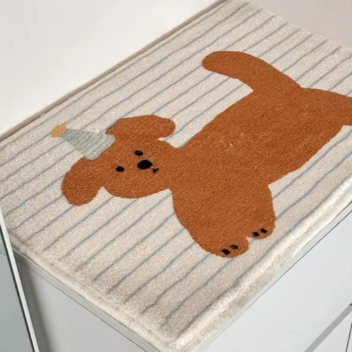 tapis bain sol doux chien chapeau anniversaire stripes antidérapant bébé ludique chambre