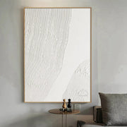 tableau abstrait moderne toile ligne horizontale verticale texture relief blanc gris minimaliste contemporain chambre