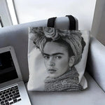 sac main toile blanc motif floral moderne poignées noires fleurs femme réutilisable grande capacité