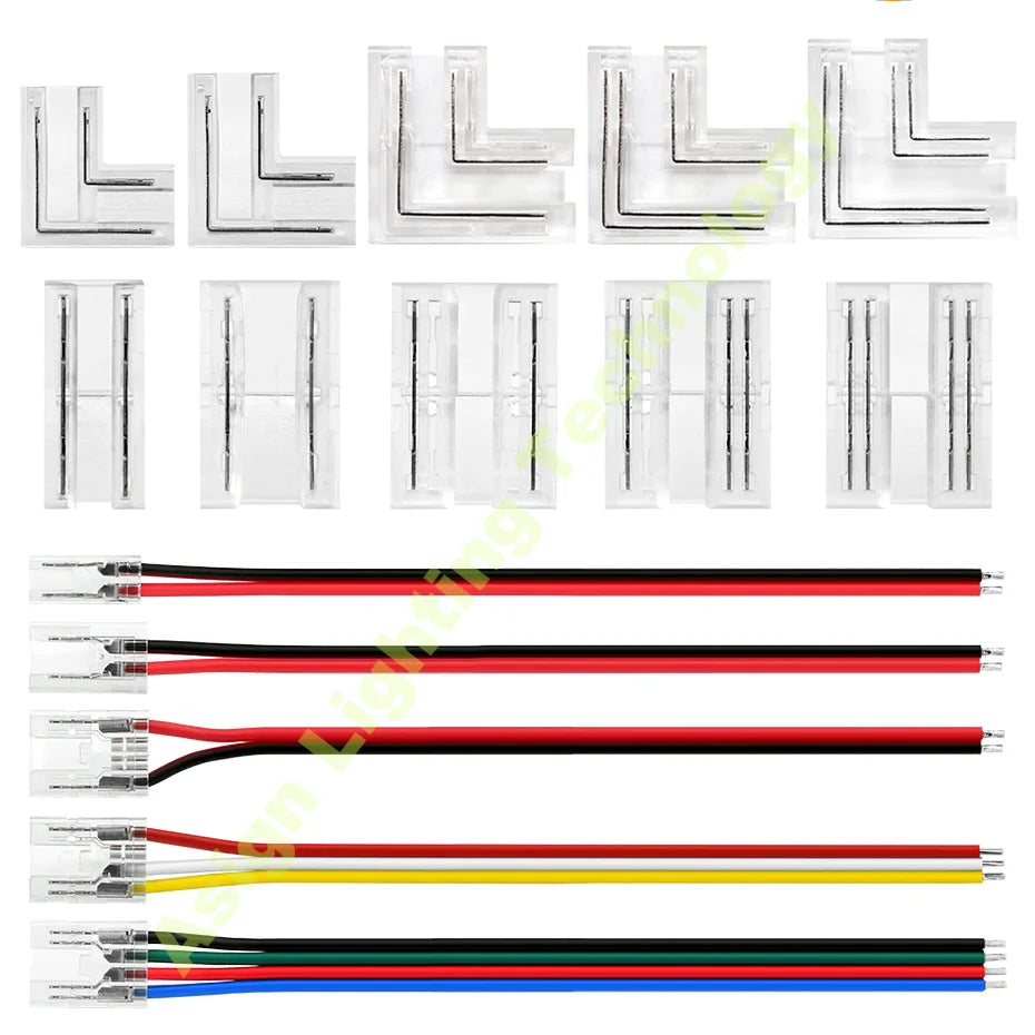 connecteurs ruban led angle droit droit broches adhésif transparent noir