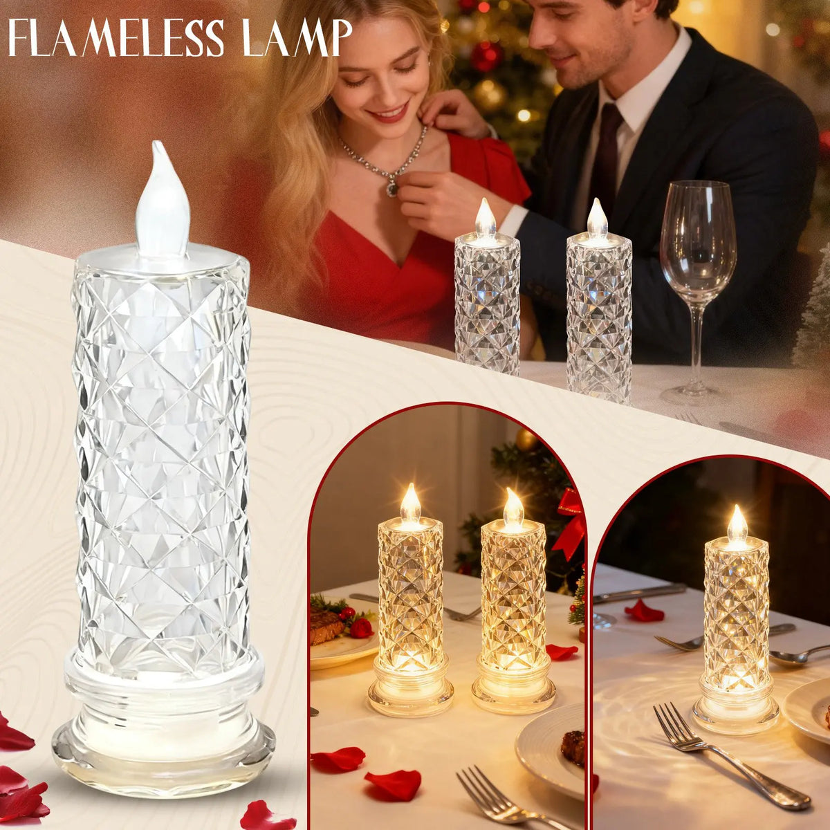 lampe sans flamme transparente diamant moderne base solide décoration chambre noël mariage anniversaire