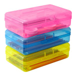 boîtes rangement fournitures scolaires rose bleu jaune transparent texture mat pratique moderne cliquet fermé