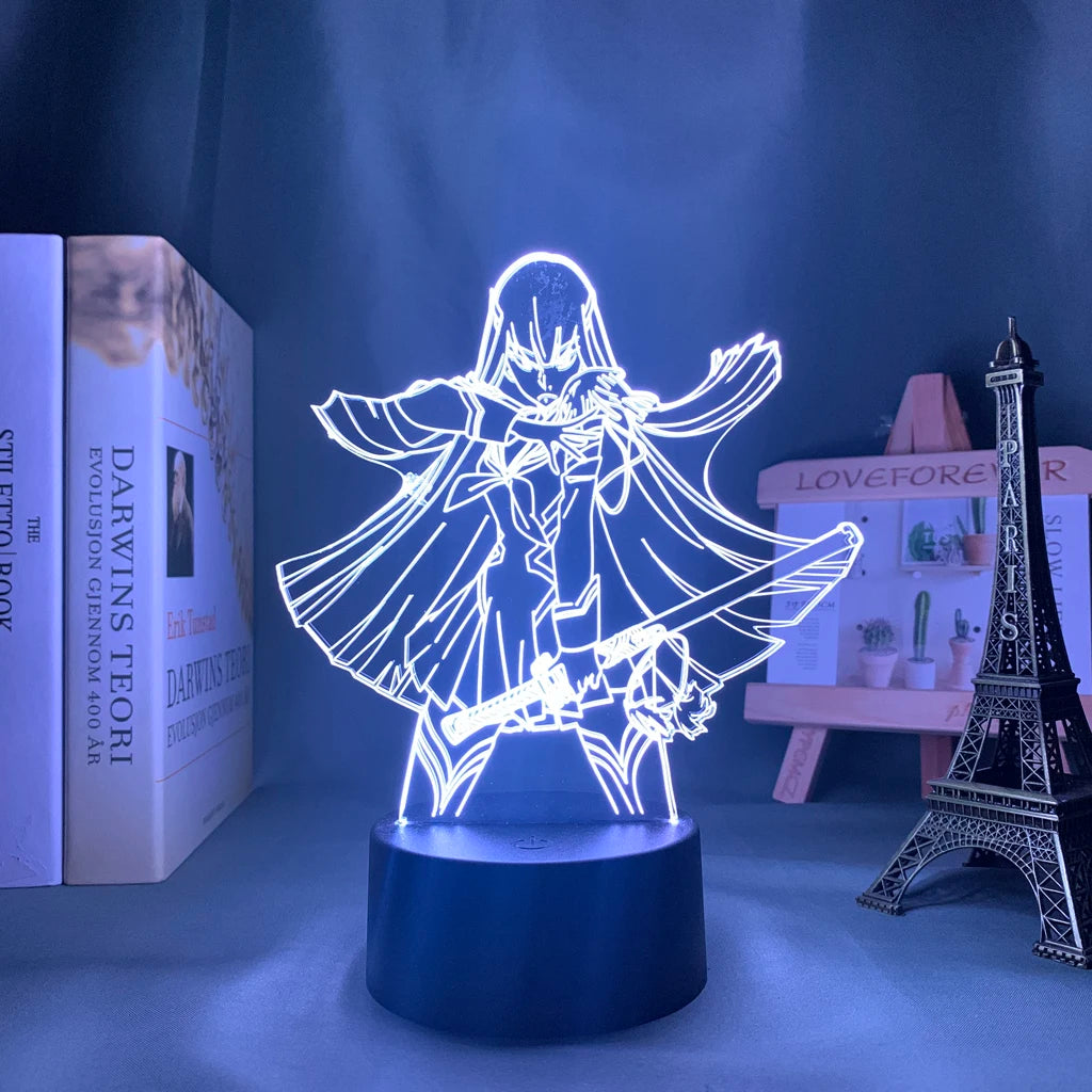 lampe led 3d personnage animé bleu blanc rouge base noire moderne contour linéaire