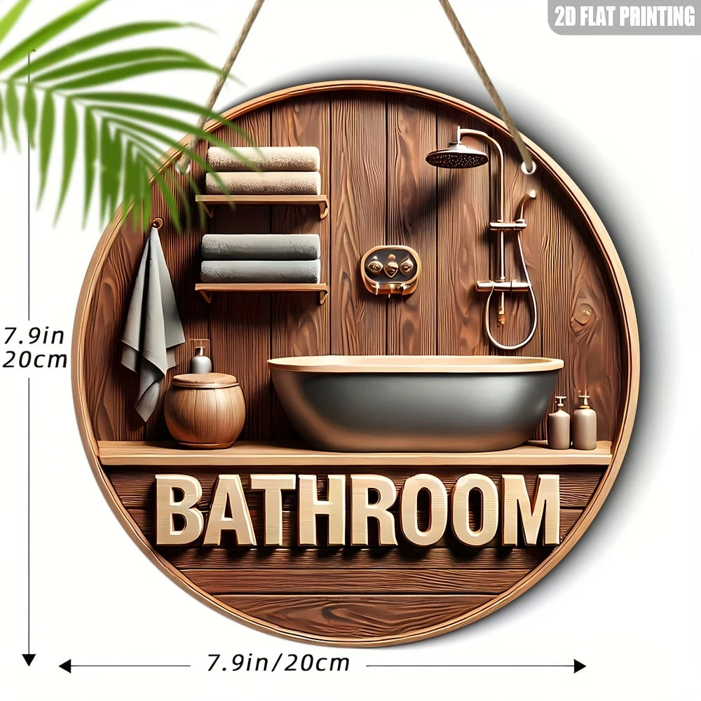 décoration murale plaque bois salle bain baignoire toilette miroir serviettes plantes 3d chambre cordeSuspension