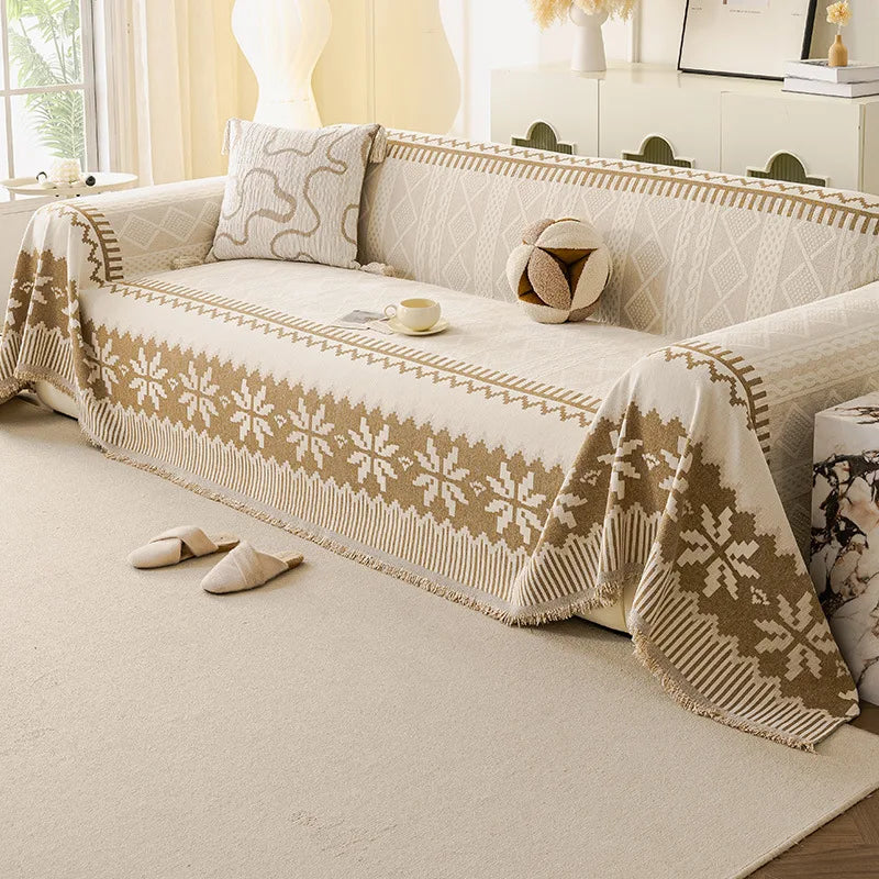 couverture canapé polyestère géométrique flocons neige moderne facile entretien printemps été beige clair
