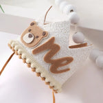 couronne enfantine ours glitter blanc pompons ruban anniversaire deco enfant marron clair festive