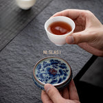 boîte thé bleu blanc rouge peinture chinoise artisanale tasse inclusion montagne fleur