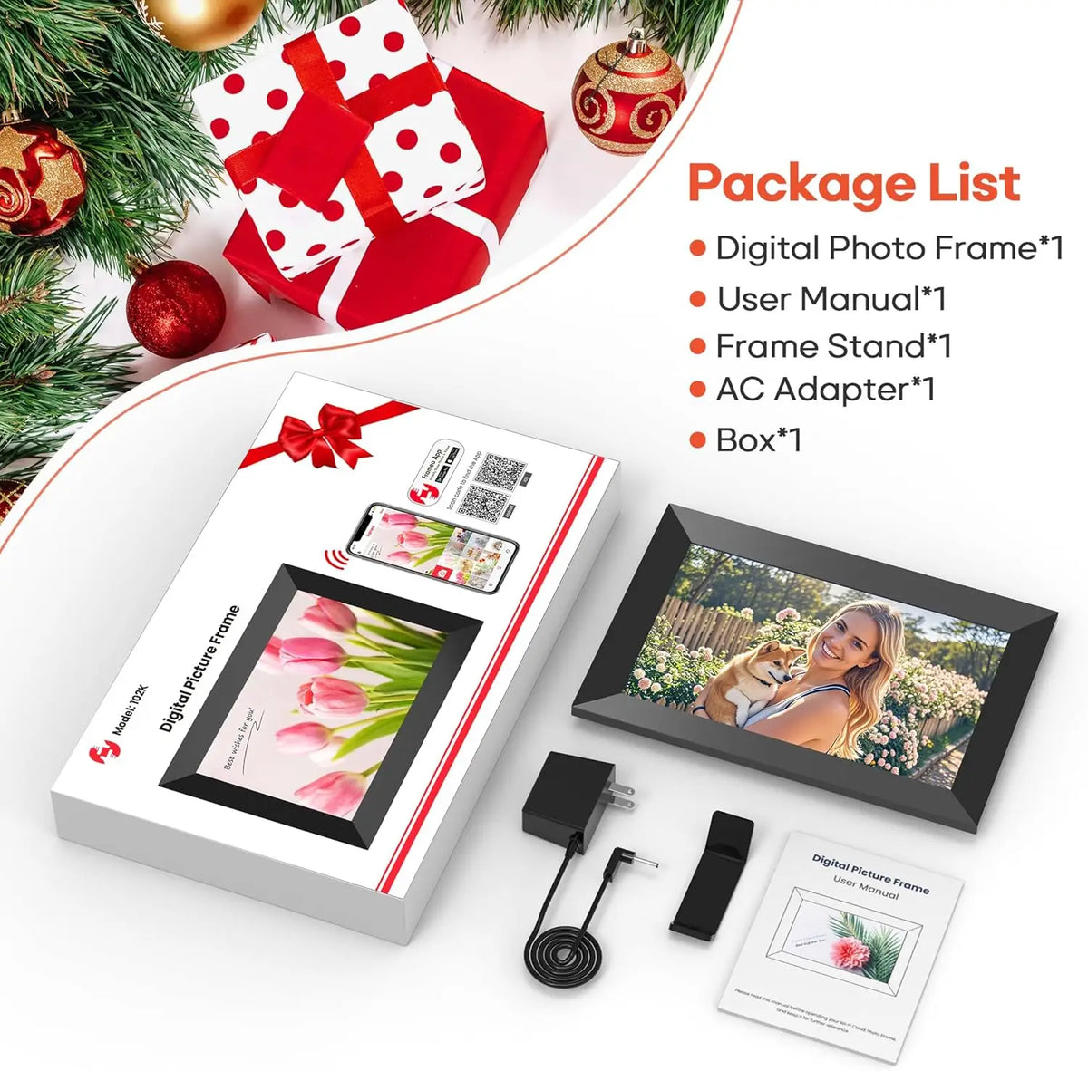 cadre photo numerique ecran tactile wifi 64go 1280x800 ips moderne blanc noir rouge