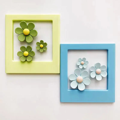 Cadre photo aimanté jaune pour Instax Square sur frigo métallique