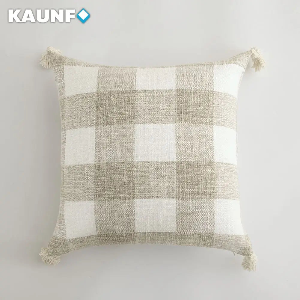 housses coussins carreaux beige blanc rustique 30x50cm 45x45cm décor canapé lit chaise voiture