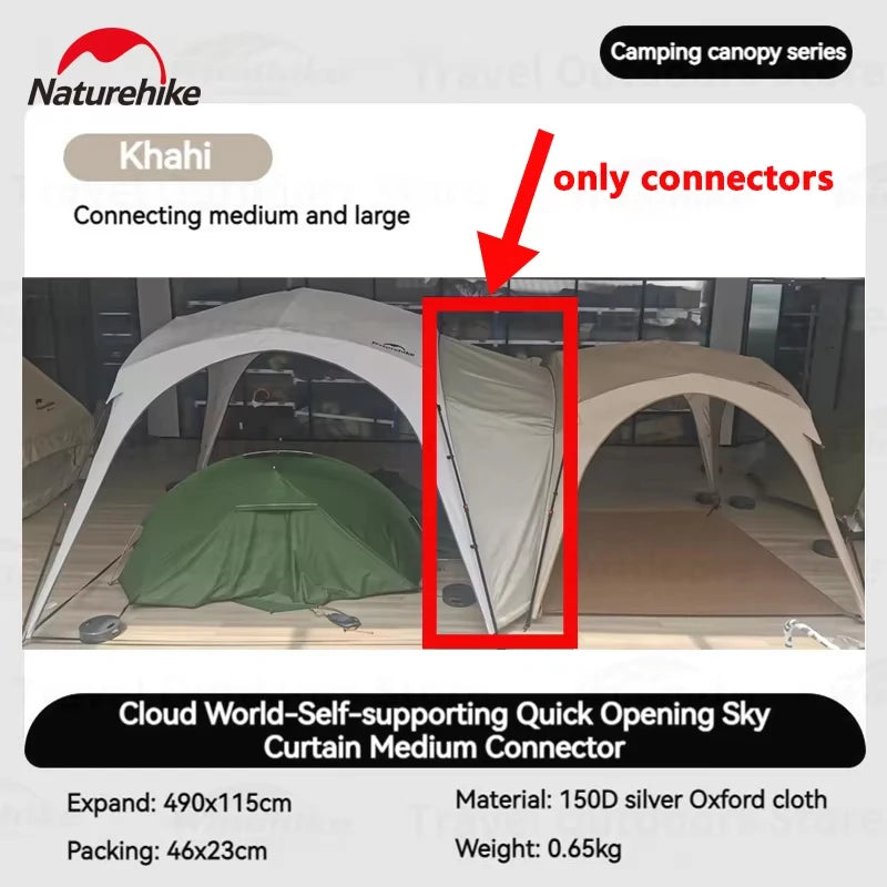 tente camping abri autoportant rideau porte bâche sol connecteurs kaki blanc marron foncé