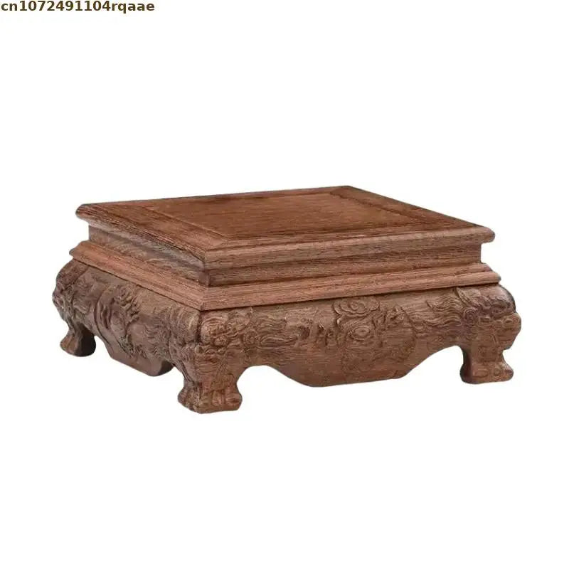 support bois sculpté classique marron foncé objets décos plantes théières figurines