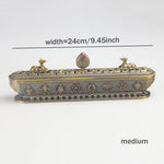 boîte encens métal bronze ornements floraux salon décoration artisanale intérieure doré motifs animaux traditionnels