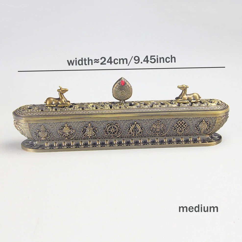boîte encens métal bronze ornements floraux salon décoration artisanale intérieure doré motifs animaux traditionnels