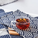 serviettes cuisine bleu marine blanc motif ondulé clips dorés moderne 30x45cm poly coton nhà
