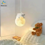 lampe suspendue moderne ours lapin sphère lunaire décoration chambre salon blanc rose