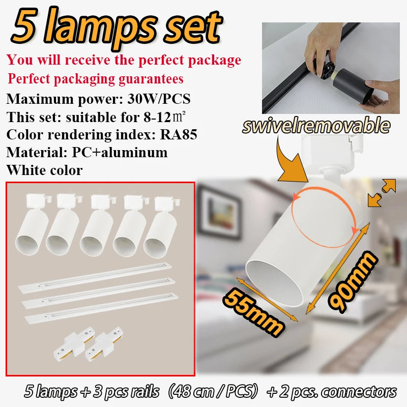 spots noir modernes gu10 12pcs fixés 55x90mm variable intensity