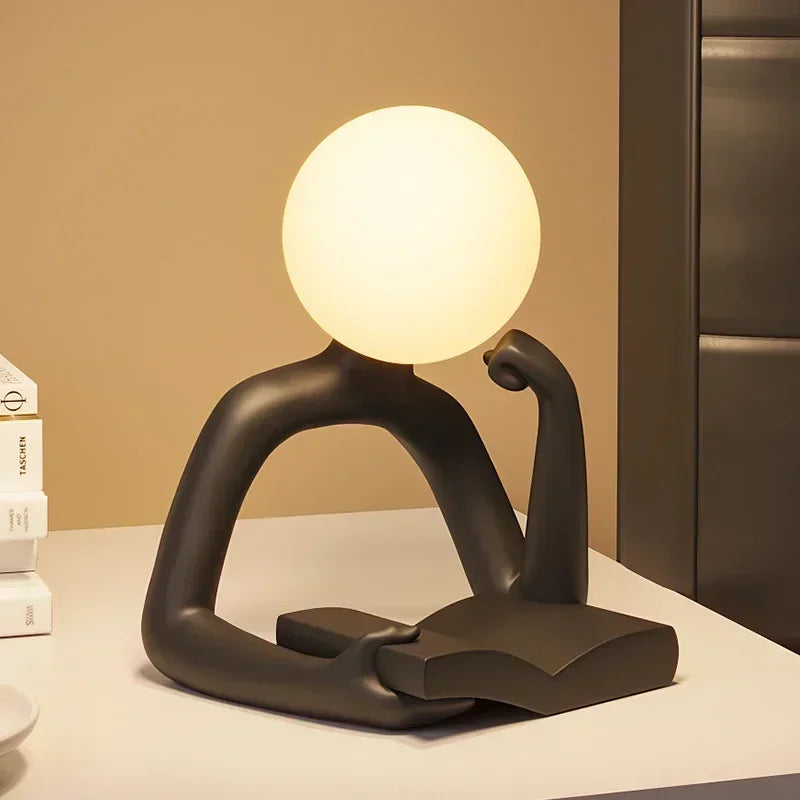 décoration moderne sculpture résine LED noir blanc lisse minimaliste table chambre