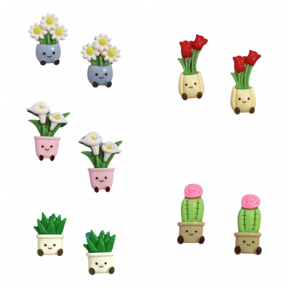 stickers kawaii plantes fleurs pots décoratifs réfrigérateur variés motifs souriants