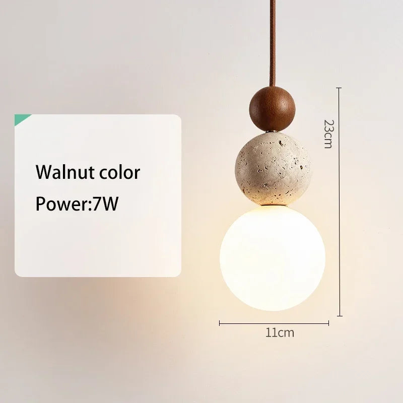 suspension lumineuse moderne pierre bois texture naturelle 3000K marron clair interrupteur bouton LED 90