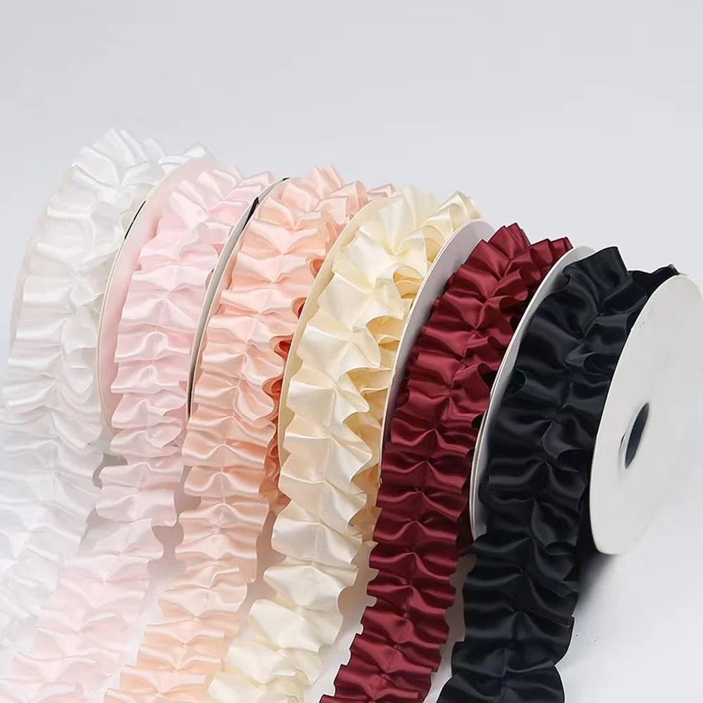 ruban plissé satiné largeur pouces polyester couleur unie rouge blanc noir rose clair decoration