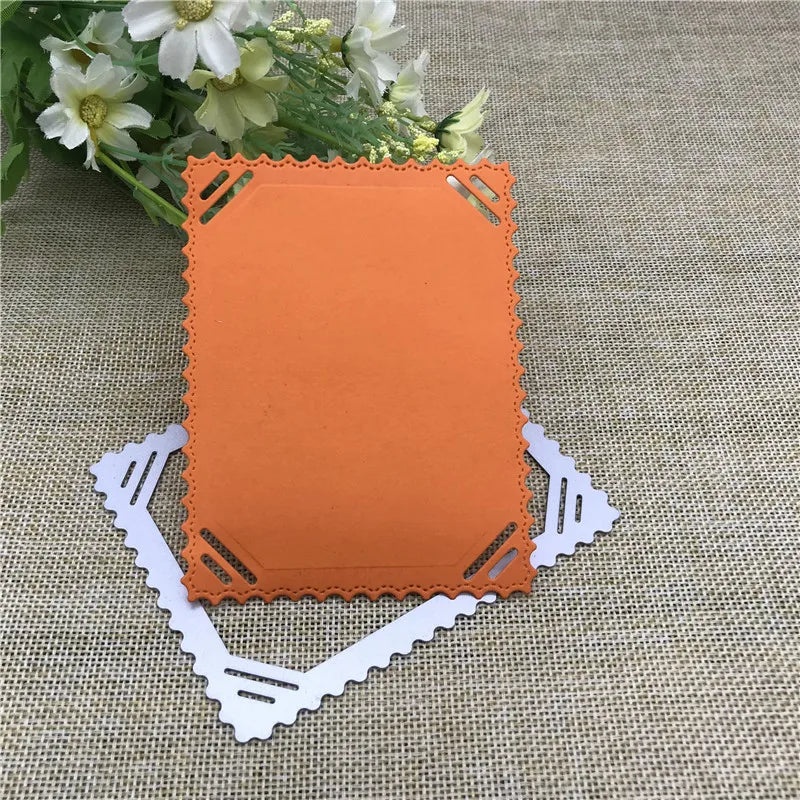découpe papier cartonné scrapbooking pochoir classique motif dentelé orange blanc cartes visite