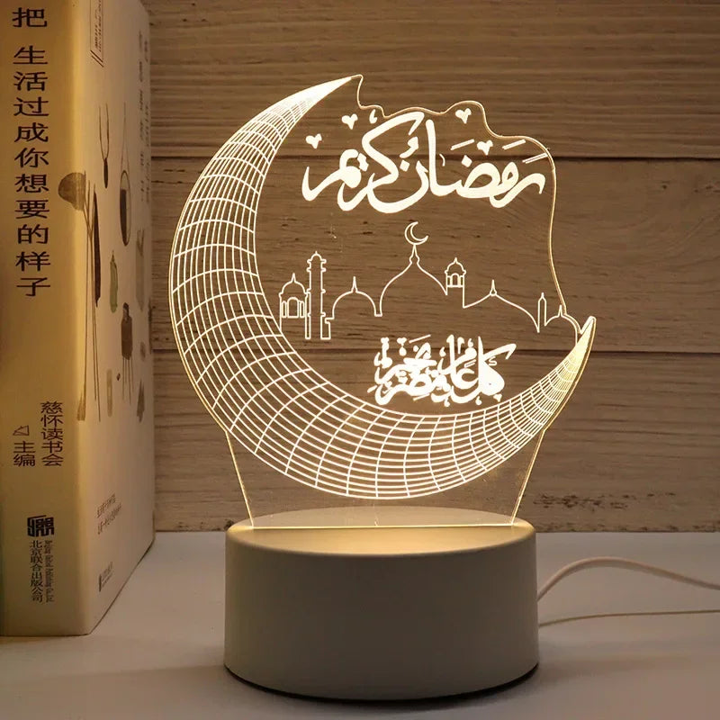 décoration murale lampe led transparente motifs islamiques adhésif base grise câble blanc moderne thème