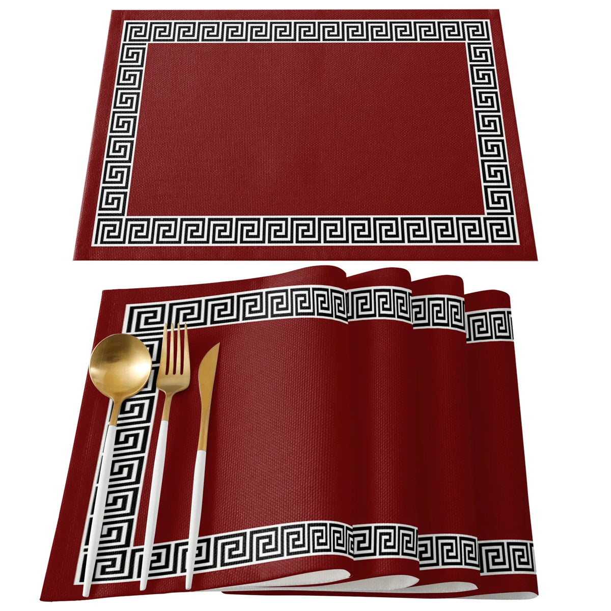 serviettes table classiques motif géométrique rouge gris bleu marine beige