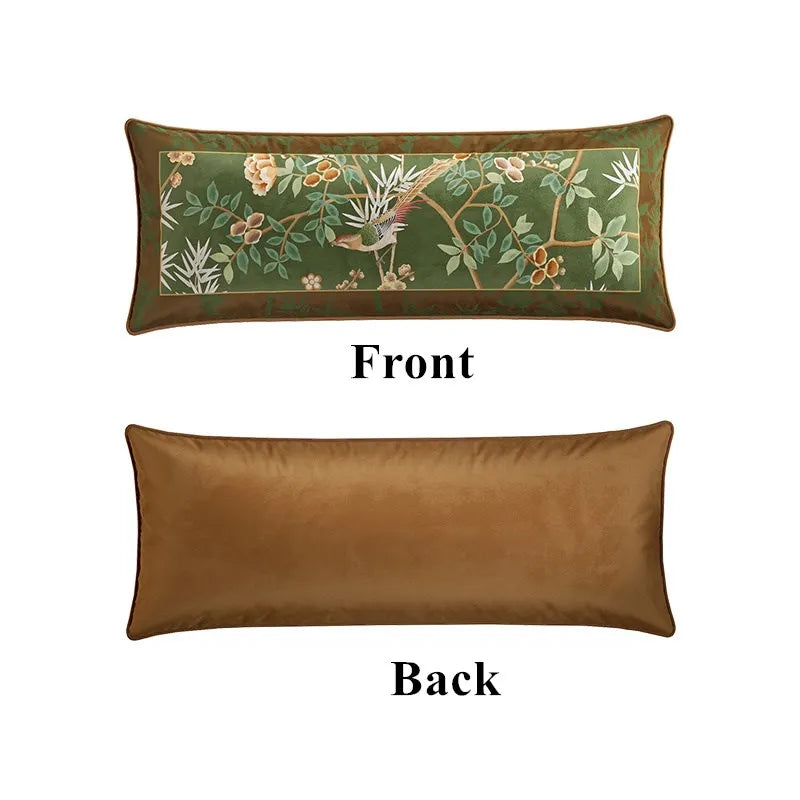 coussin carré velours floral oiseau vert beige traditionnel décor maison lit sofa nouvelle collection