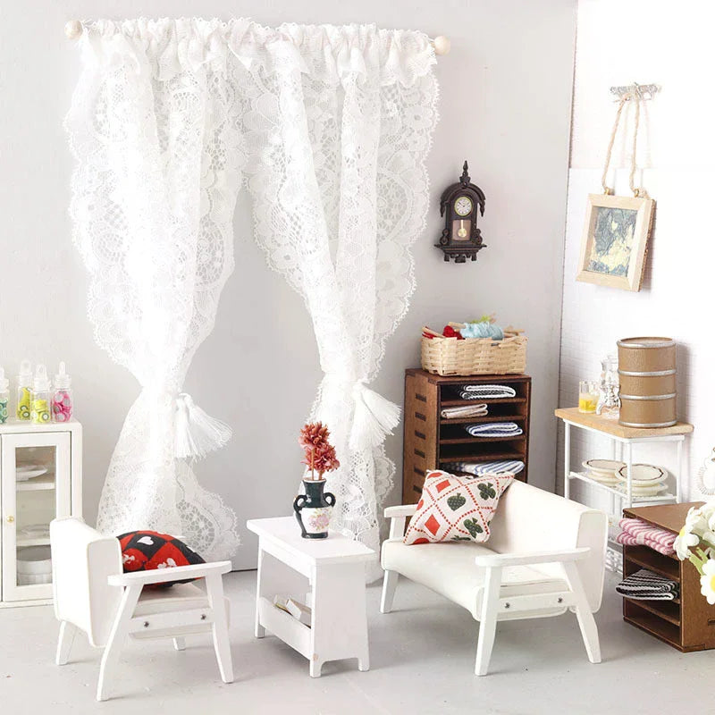 rideau dentelle blanc vintage tulle miniature maison poupée accessoire chambre décoration photo scène