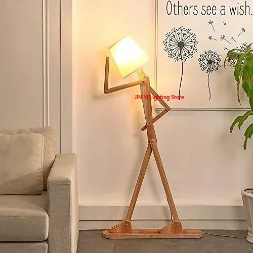lampe sol moderne bras articulés tête lumineuse bois orange éclairage led original fixations modernes