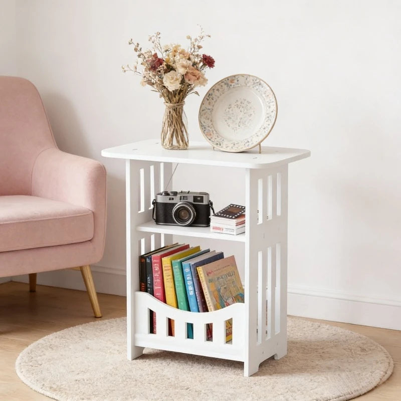 table basse moderne blanche panier rangement texture bois vis fixations salon chambre